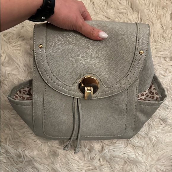 JUSTFAB Grey Circle Flap Backpack with gold buckle - Picture 7 of 9
